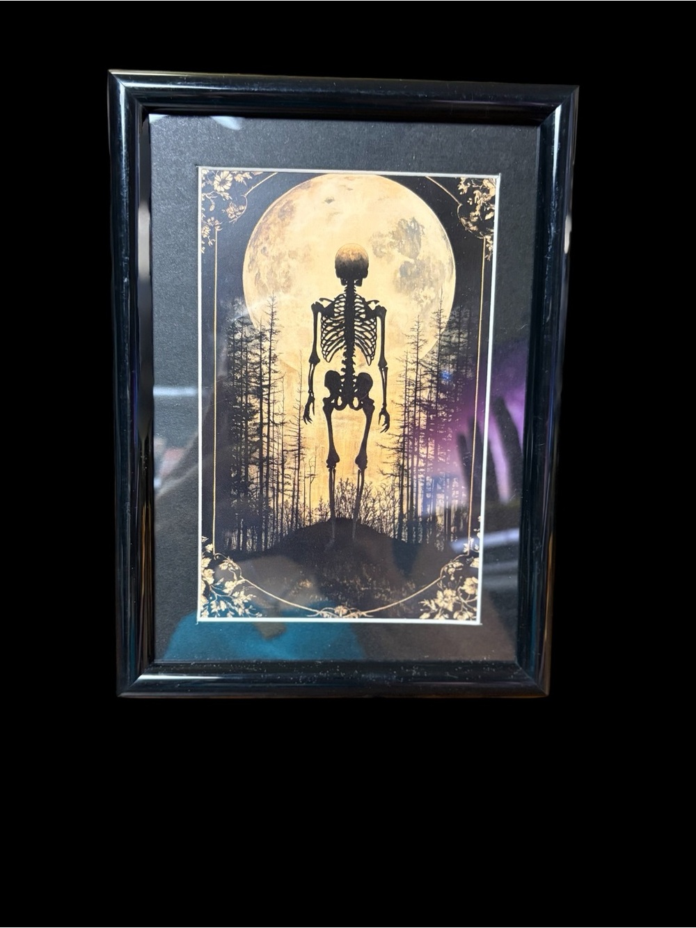 Skeleton Under the Full Moon Framed Art Print – 5x7